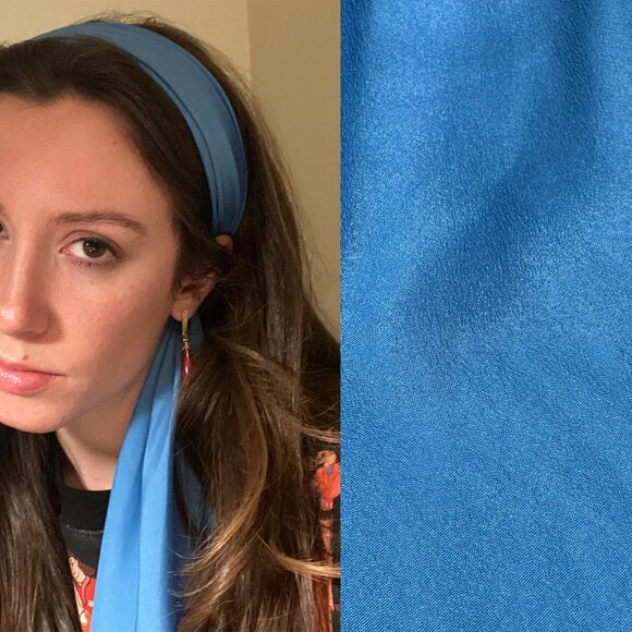 Vintage Sky Chinese Baby  Azure Blue Silk Headscarf Neck Long Thin - Picture 1 of 5